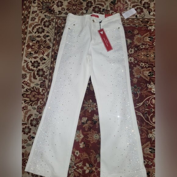 Guess Flare White Jeans with Gold Accents - Picture 2 of 14